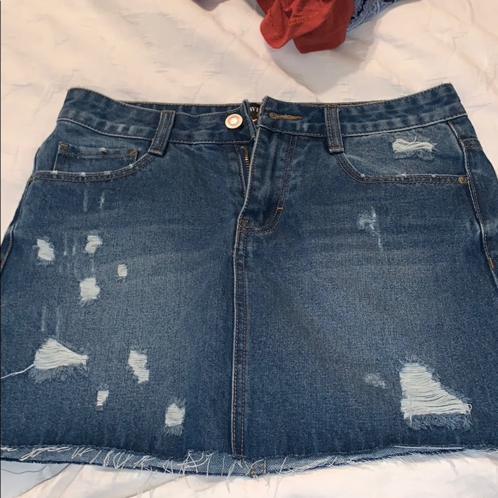 Distressed Denim Skirt